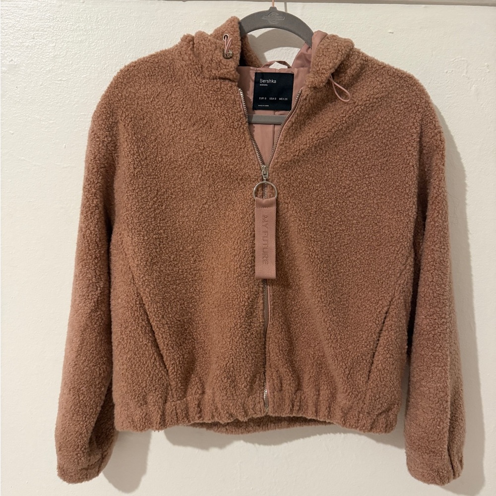 Bershka pink Zip-Up Sherpa Jacket